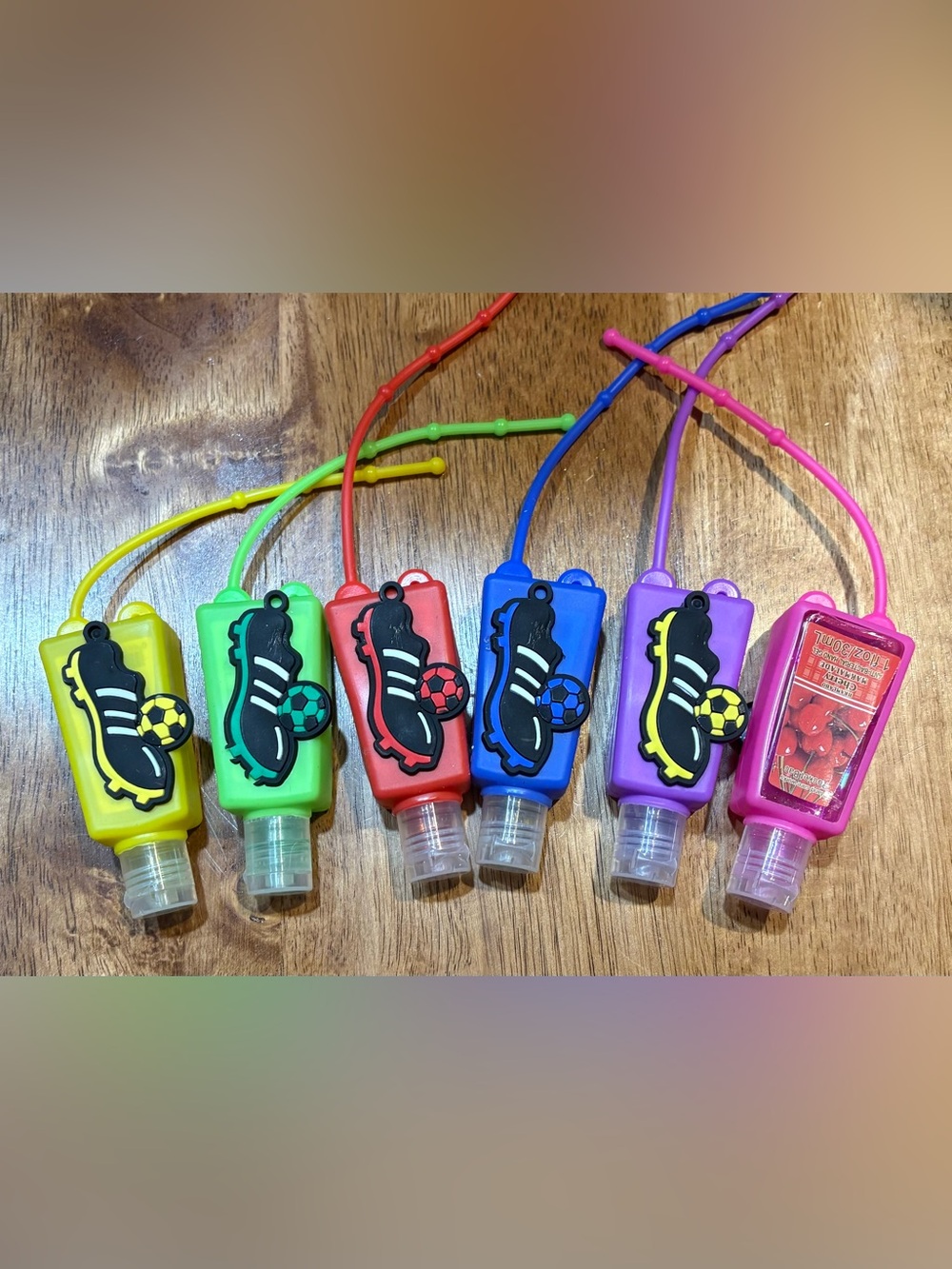 Set 2 Soccer Hand Sanitizer Holders with Sanitizer - Random Colors - NEW